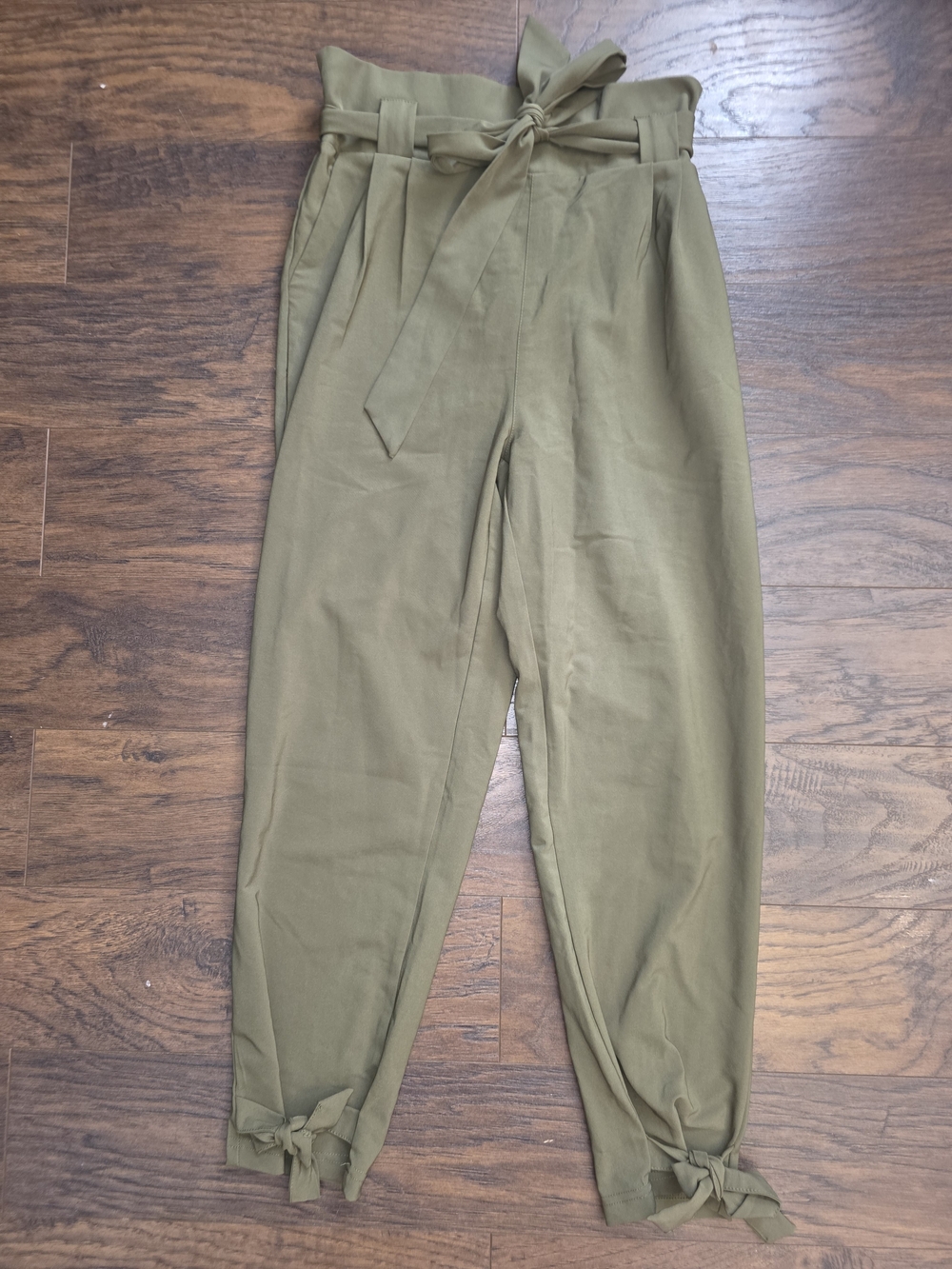 Grace Karin Olive Green Paperbag Waist Tie Front Chinos